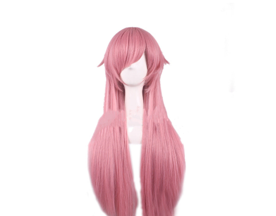 Long hair with Bangs Wig Pink