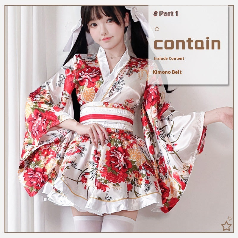 Japanese Kimono Cosplay Dress White One Size