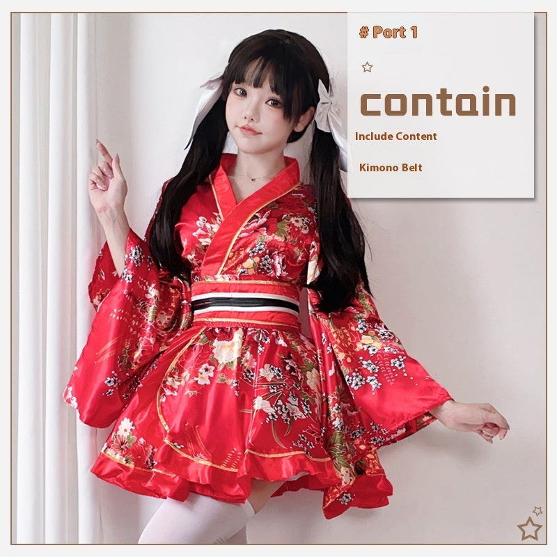 Japanese Kimono Cosplay Dress Red One Size