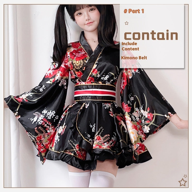 Japanese Kimono Cosplay Dress Black One Size