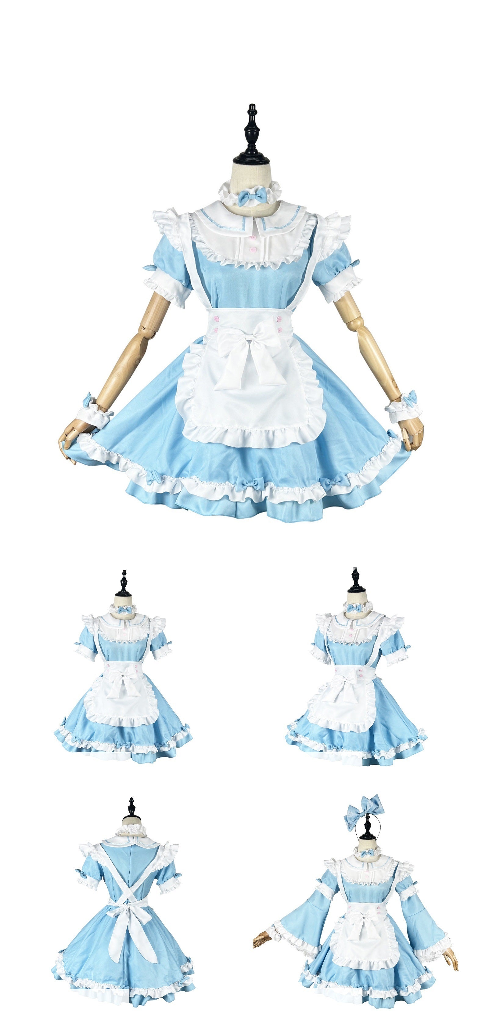 Blue Lolita Maid Costume with Removable Sleeves