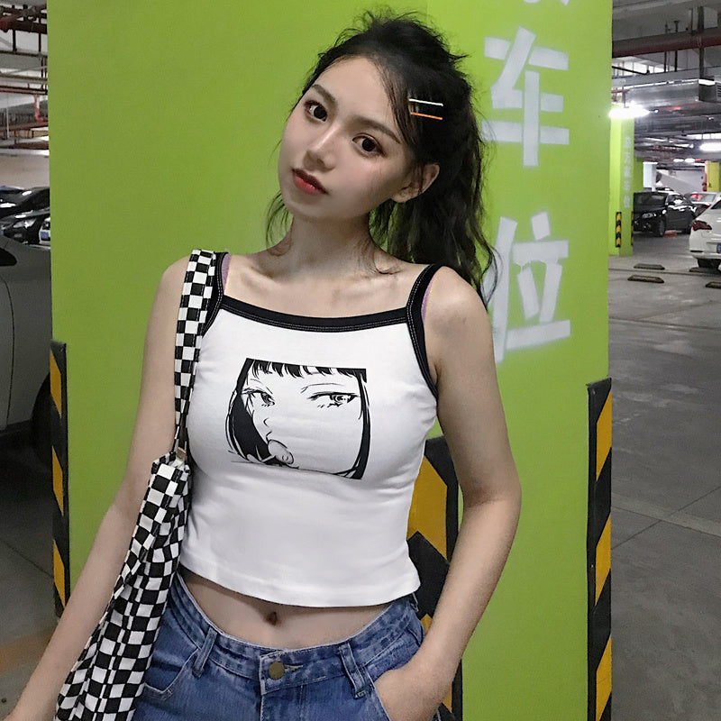 Anime Print Sleeveless Top