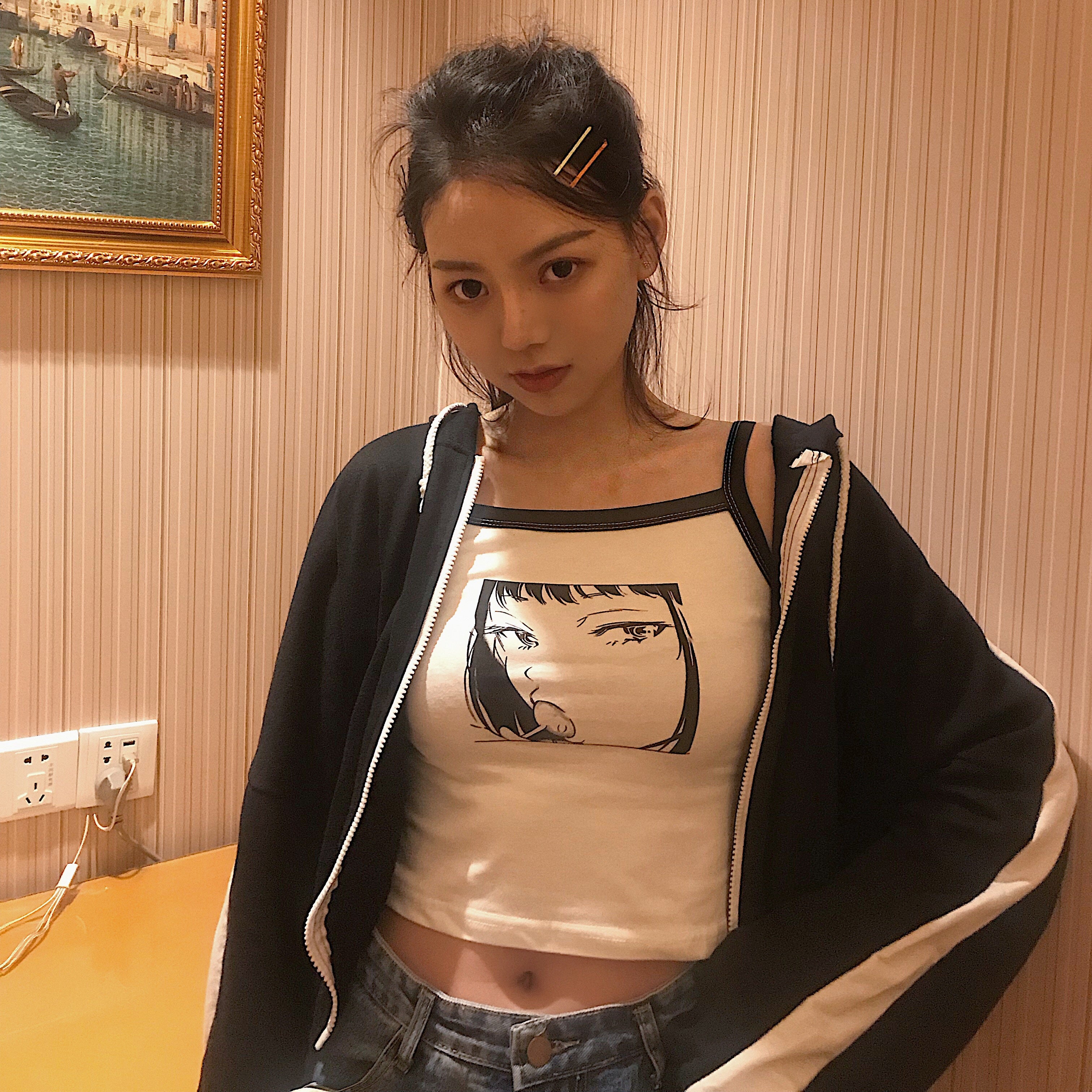 Anime Print Sleeveless Top